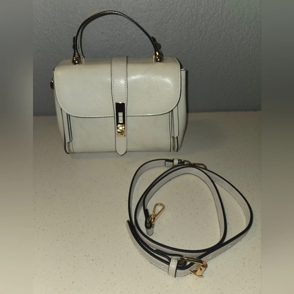 White Top-Handle Crossbody Bag with Gold Hardware - Picture 2 of 11